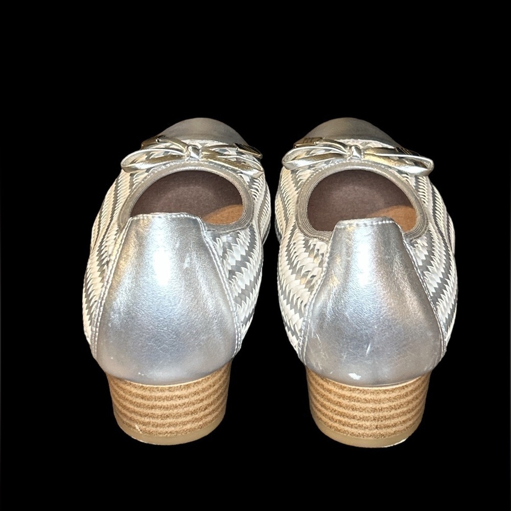Pitillos Women Braided Silver/White Leather Slip-on Low Heel Shoes Size-7/37 EUR - Picture 5 of 7